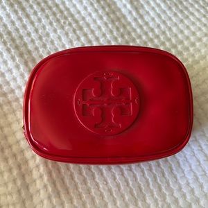 Tory Burch red patent cosmetic bag